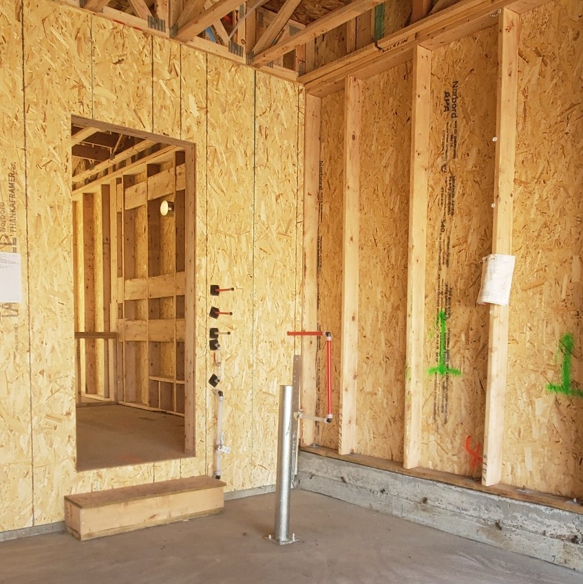 unfinished interior plywood walls